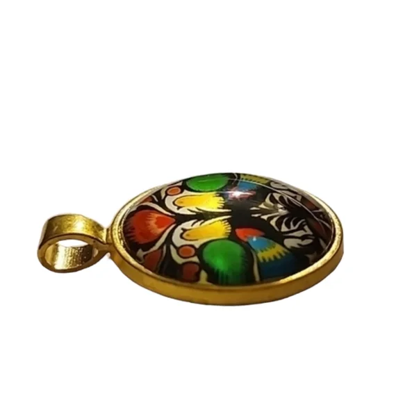 Vintage Eastern European Folk Art Pendant 18K Colorful Bird Motif 1" Medallion - Picture 6 of 11